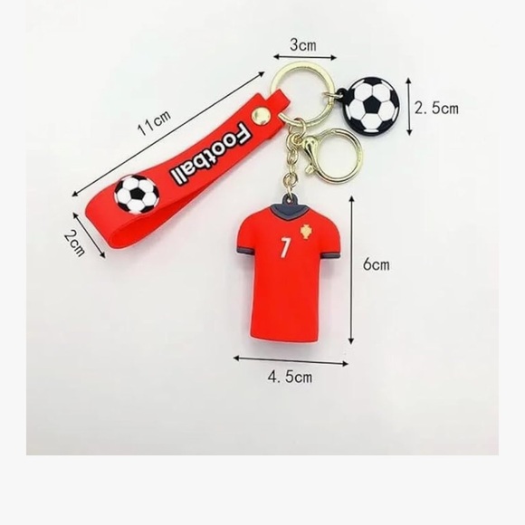 Blue Aura CR7 Ronaldo 3D Rubber Keychain Red Jersey Ronaldo Keychain nwt - Picture 3 of 5